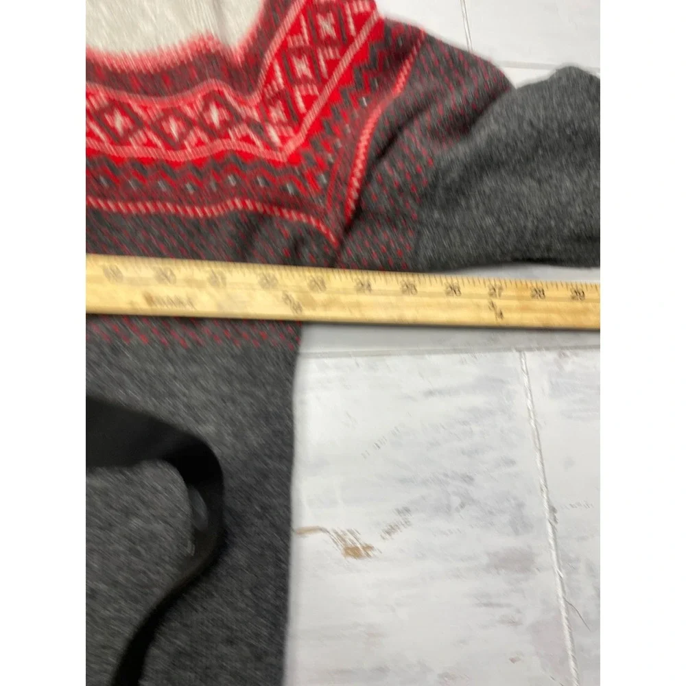 Banana Republic Merino Wool Fair Isle Hoodie Sweater Mens XL Grey Red Full Zip